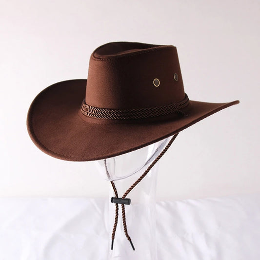 Vintage Western Cowboy Hat Solid Color Basin Hat Wide Brim Jazz Hat Outdoor Sun Protection for Hiking Camping Riding