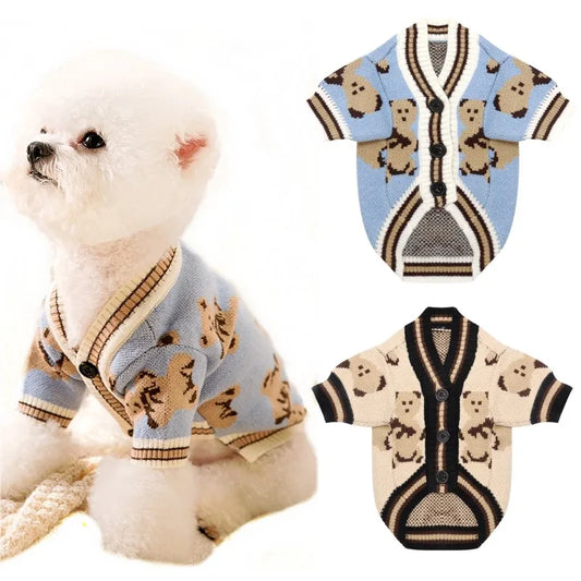 Pet Dog Sweater for Small Medium Dogs Puppy Cat Bear Pattern Cardigan Chihuahua Greyhound Clothes Coat Outfit Costume