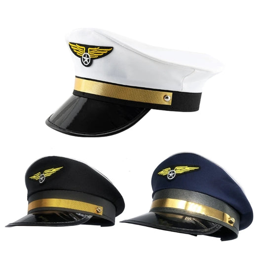 Performance Aviation Cap Captain Hat Adjustable Octagonal Hat with Badge Hat All-match for Birthday Gatherings