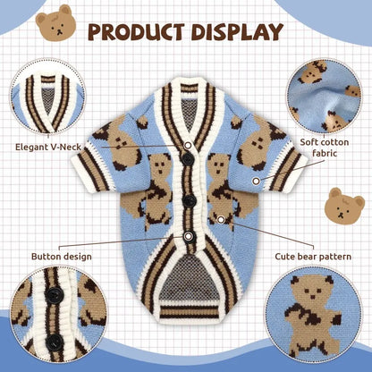 Pet Dog Sweater for Small Medium Dogs Puppy Cat Bear Pattern Cardigan Chihuahua Greyhound Clothes Coat Outfit Costume