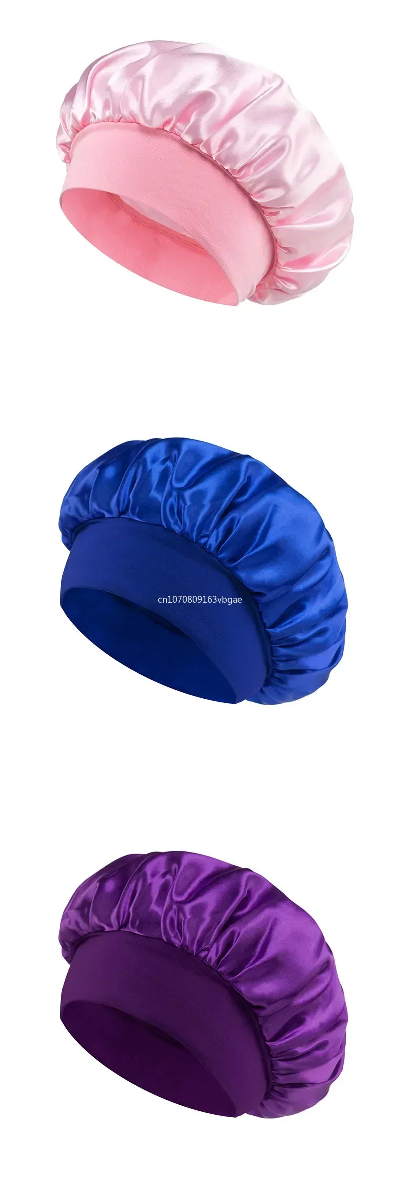 1pcs Unisex Satin Solid Wide-brimmed Sleeping Hat Elastic Band Cap Hair Care Bonnet Night Hat